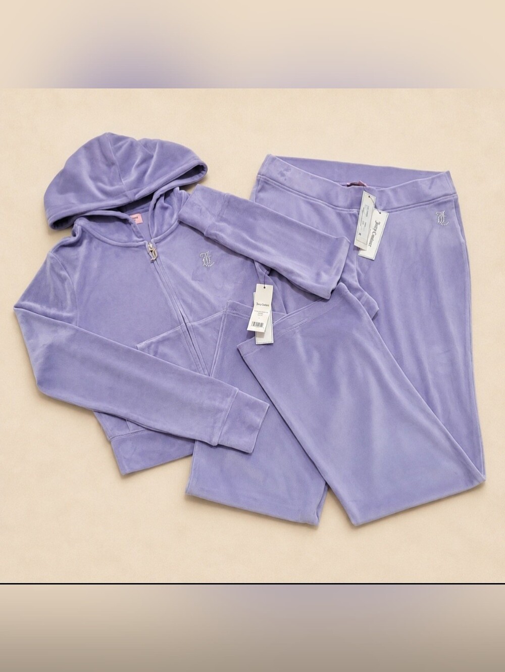 Juicy Couture Lavender Velour Zip Up Hoodie & Pants Set - S/M